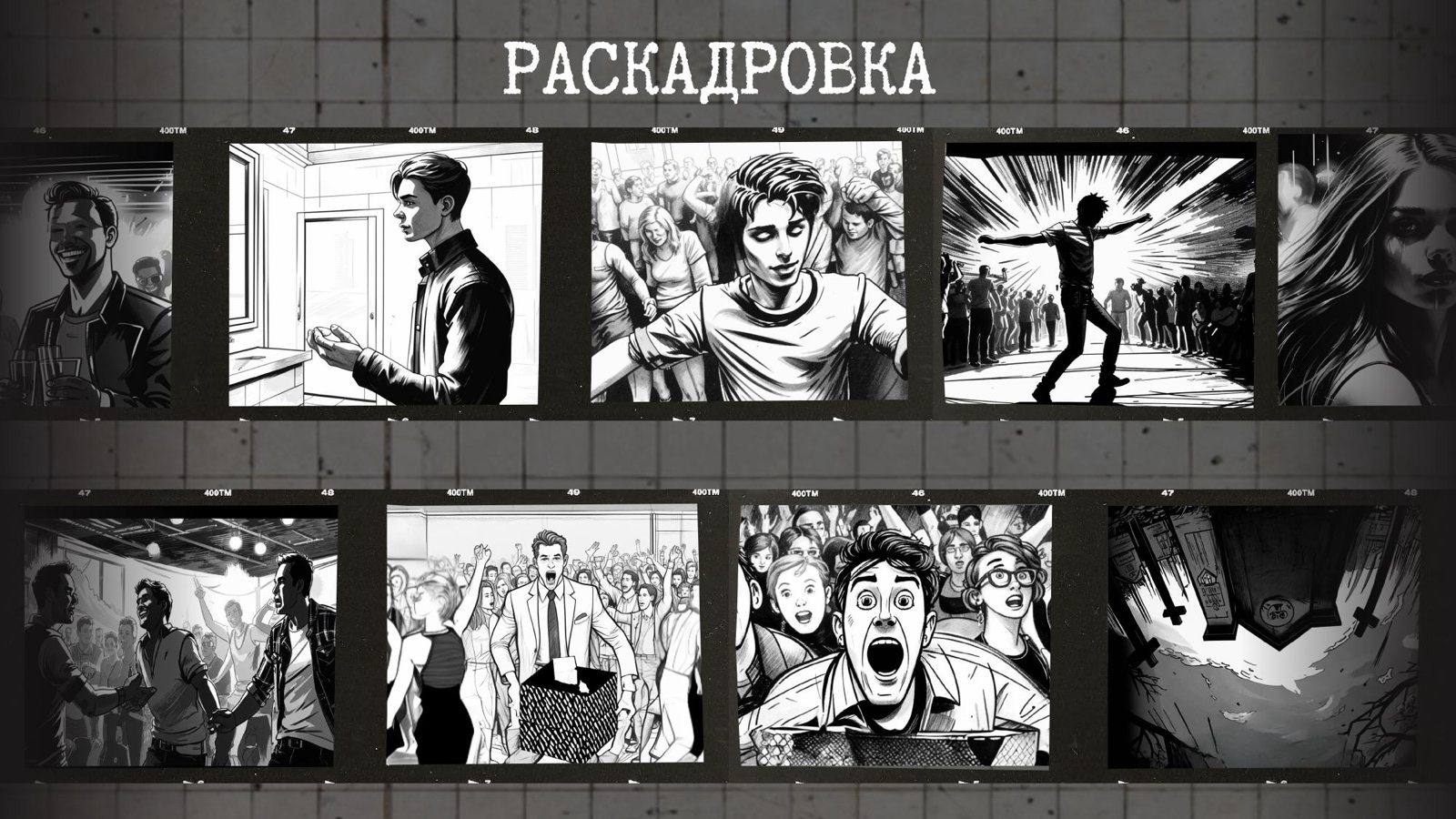 Слайд pitch deck с визуальной раскадровкой проекта