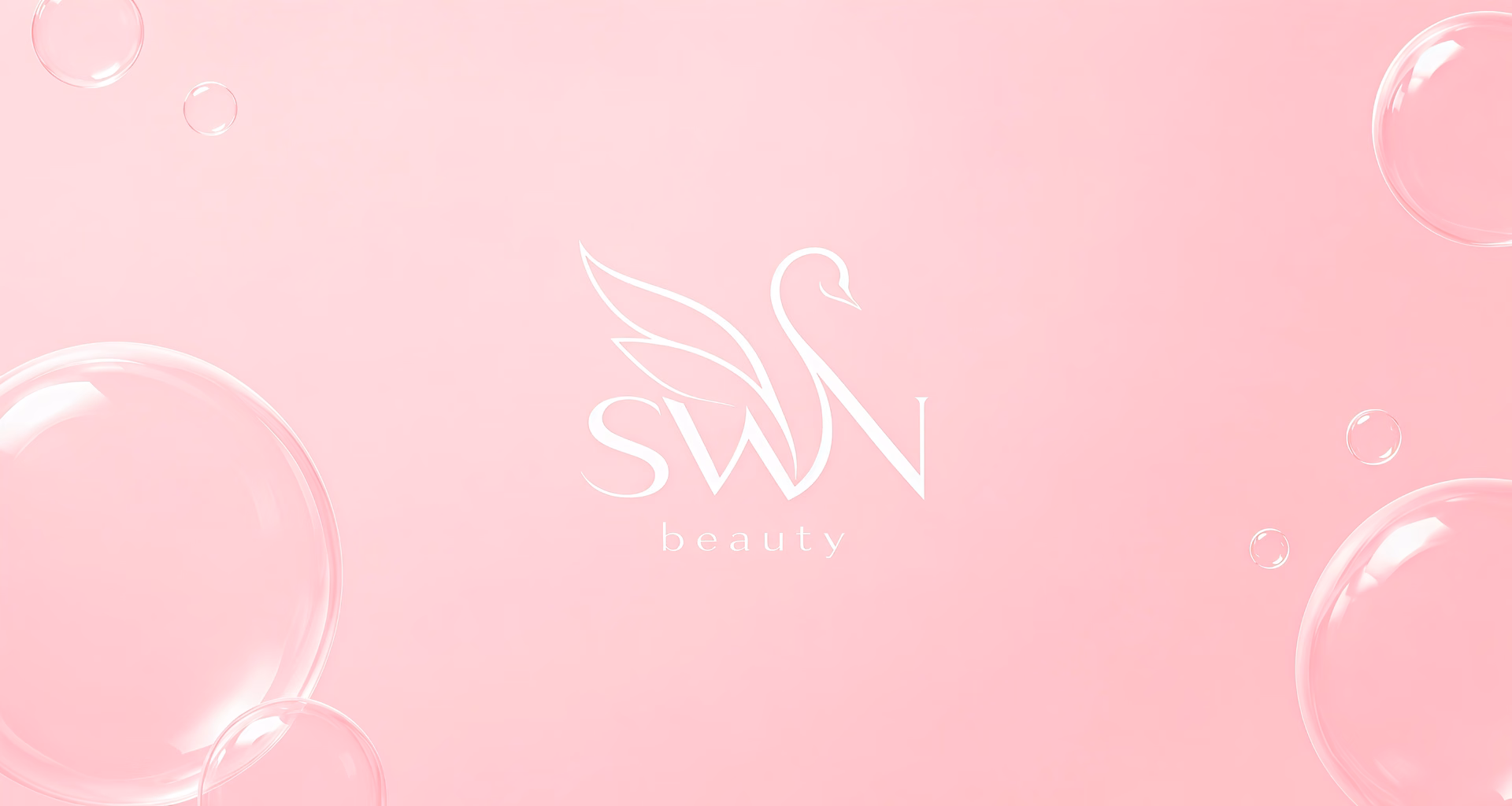 Розовый key visual SWN beauty с логотипом бренда и прозрачными пузырями